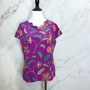 Vtg GENNY by Versace Italy Silk Purple Floral Top